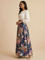 White A-Line Long Sleeves Satin Two-piece Print Floral Mother of the Brides dress