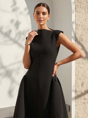 Black O Neck High Low A Line Satin Evening Dress