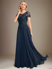 A-Line Scoop Floor-Length Chiffon Mother of the Bride Dress With Applique & Sequins