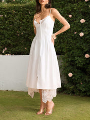 White Lace Trim Spaghetti Strap Midi Dress