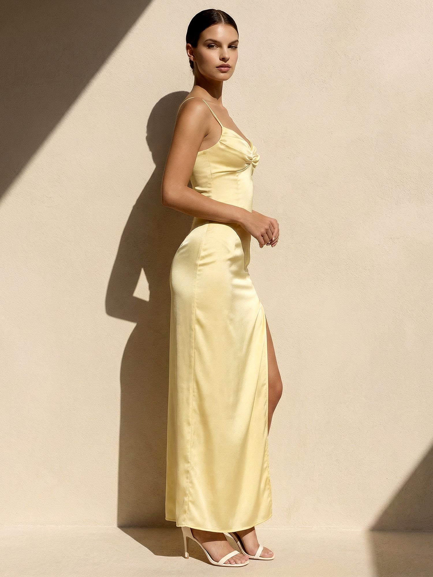 Yellow Spaghetti Straps Maxi Dresses for Women Mermaid Evening Dress