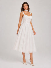 Sweetheart Wide Strap Corset A-Line Tea-Length Wedding Dress