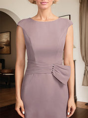 Sheath/Column Scoop Knee-Length Chiffon Mother of the Bride Dress With Pleated Sequins