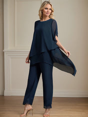 Separates Jumpsuit/Pantsuit Scoop Ankle-Length Chiffon Mother of the Bride Dress