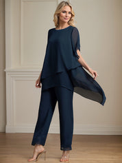 Separates Jumpsuit/Pantsuit Scoop Ankle-Length Chiffon Mother of the Bride Dress