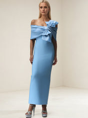 Blue Off-The-Shoulder Bow Bandage Maxi Dress