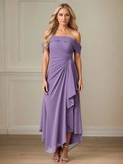 A Line Ruched Ankle Length Mother of the Bride Dress with Ruffles