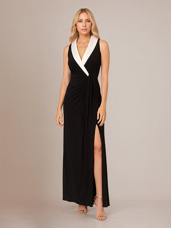 Black Deep V-Neck Ankle Length Chiffon Mother of The Bride Dresses With High Slit