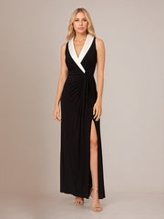 Black Deep V-Neck Ankle Length Chiffon Mother of The Bride Dresses With High Slit