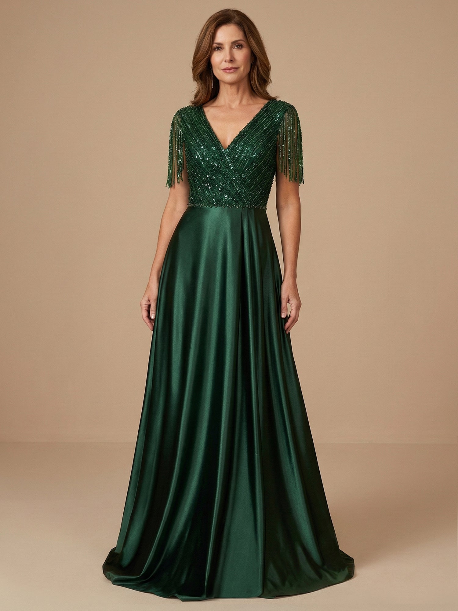 Tassel V Neck A Line Sparky Sequins Mother of the Brides Dresses for Women