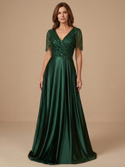 Tassel V Neck A Line Sparky Sequins Mother of the Brides Dresses for Women