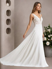 White A-Line Sleeveless Sequins Chiffon Wedding Dress