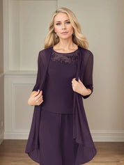 Jumpsuit/Pantsuit Scoop Neck 3/4 Sleeves Chiffon Mother of the Bride Dress