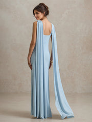 Formal Party Halter Neckline Floor Lenght Sleeveless Blue Dress
