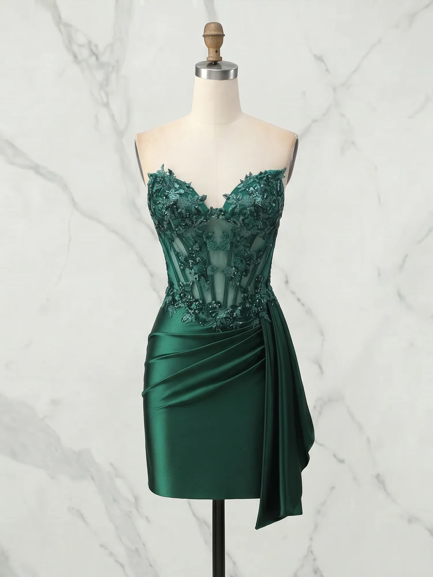Strapless Sweetheart Lace Corset Satin Mini Dress Homecoming Dresses