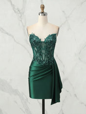 Strapless Sweetheart Lace Corset Satin Mini Dress Homecoming Dresses