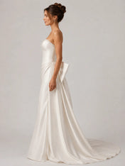 Elegant Strapless Satin Mermaid Wedding Dress with Beaded Neckline and Back Bow