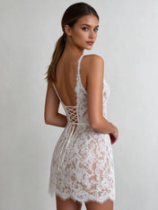 Spaghetti Strap Floral Lace Bodycon Mini Dress Wedding Dress