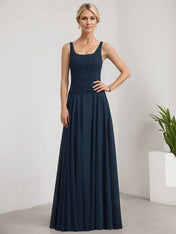 A-line Square Floor-Length Lace Chiffon Mother of the Bride Dress With Sequins