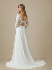 White A-Line V-Neck Sequins Chiffon Wedding Dress