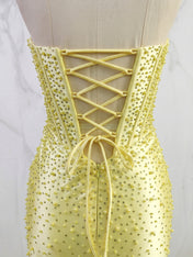 Glamorous Yellow Pearl Beaded Corset Short Homecoming Dress