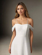 White A-Line Off the Shoulder Stretch Chiffon Wedding Dress