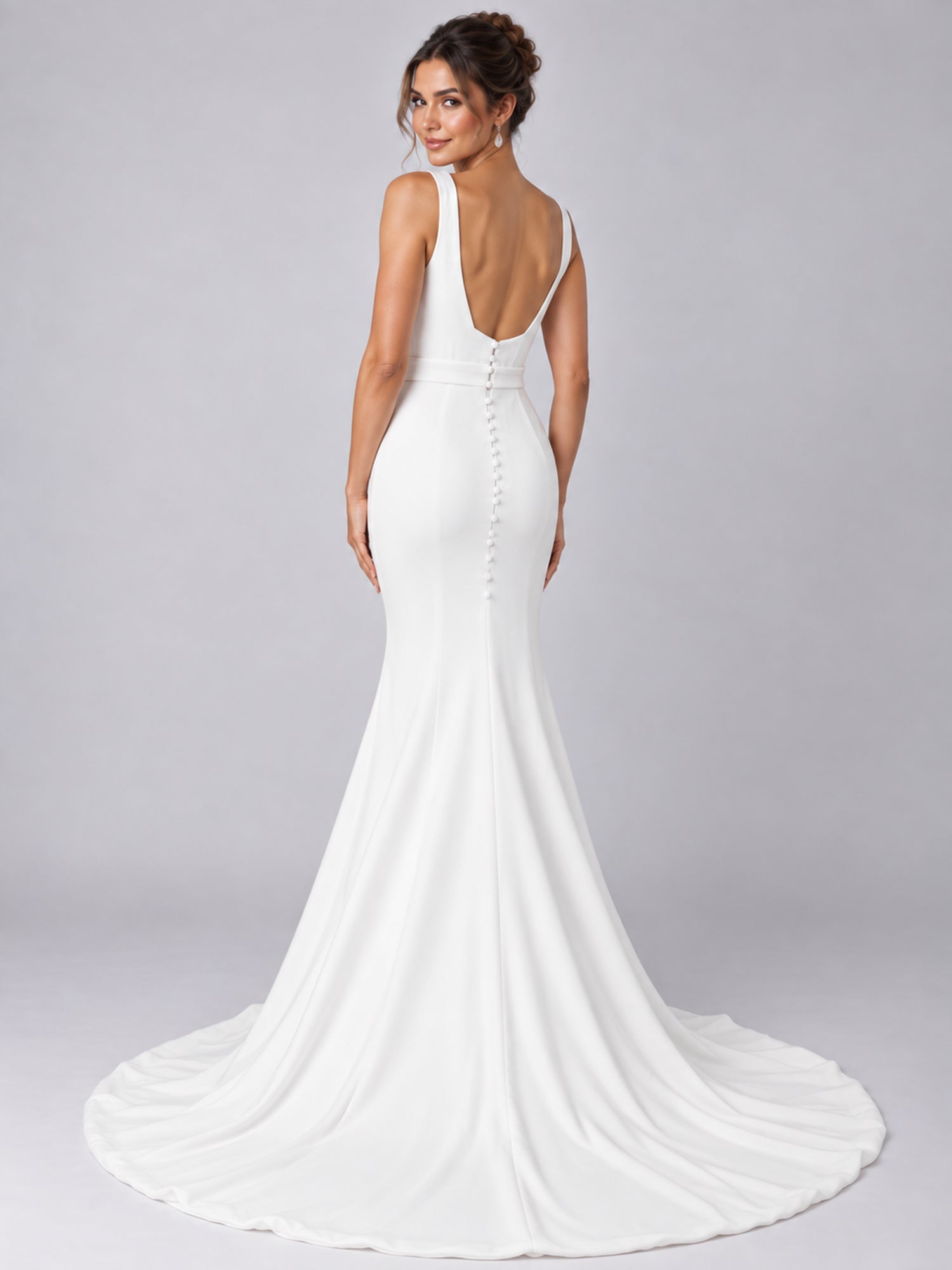 Pure White Square-Neck Sleeveless Mermaid Wedding Dress