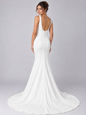 Pure White Square-Neck Sleeveless Mermaid Wedding Dress