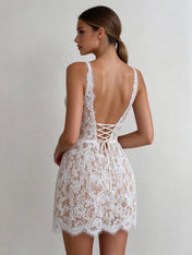 Spaghetti Strap Floral Lace Bodycon Mini Dress Wedding Dress