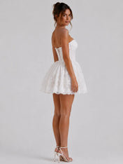 Elegant Strapless Lace Mini Wedding Dress with Sweetheart Neckline, Sheer Corset Waist and Lace-Up Back