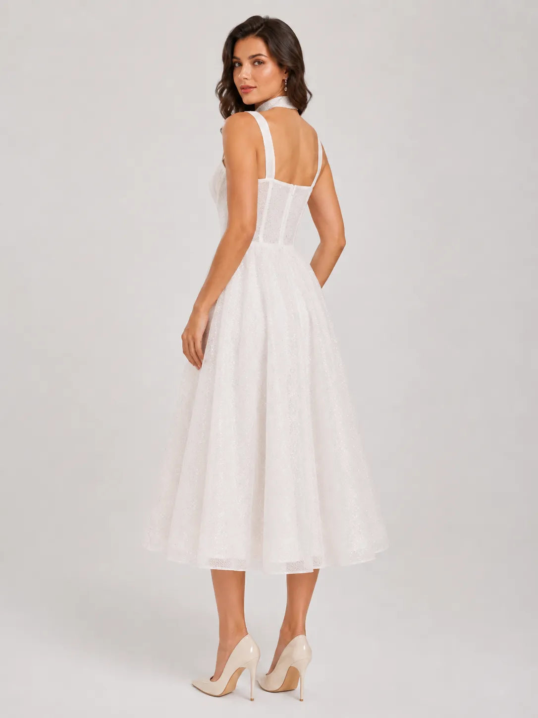 Sweetheart Wide Strap Corset A-Line Tea-Length Wedding Dress