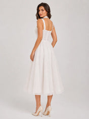 Sweetheart Wide Strap Corset A-Line Tea-Length Wedding Dress