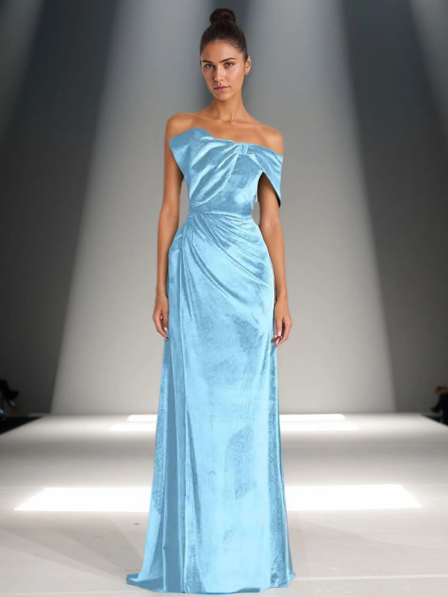 Off-Shoulder Bowknot Detail Velvet Maxi Gown Formal Evening Dress