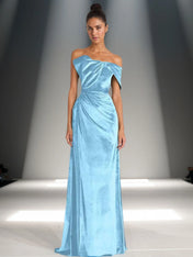 Off-Shoulder Bowknot Detail Velvet Maxi Gown Formal Evening Dress