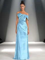 Off-Shoulder Bowknot Detail Velvet Maxi Gown Formal Evening Dress