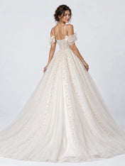 Pearl Beaded Spaghetti Strap Sweetheart Beaded Floral Ball Gown Wedding Dress