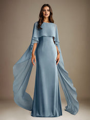 Sheath/Column Boatneck Floor-Length Chiffon Mother of the Bride Dress With Cascading Ruffles