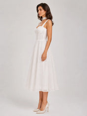 Sweetheart Wide Strap Corset A-Line Tea-Length Wedding Dress