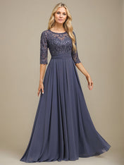 A-Line Scoop Floor-Length Lace Chiffon Mother Of the Bride Dress With Sequins Applique