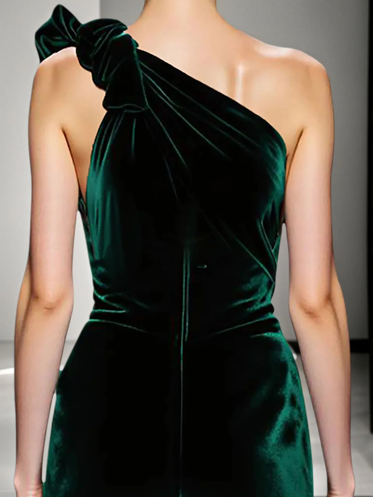 Mermaid Dark Green One Shoulder Velvet Evening Dress With Slit