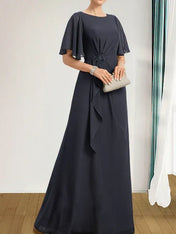 A-line Scoop Floor-Length Chiffon Mother of the Bride Dress With Cascading Ruffles Beading Sequins