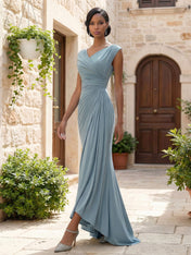 Wedding Guest Dresses Light Blue Pleated Maxi Mother of Bride Dresses
