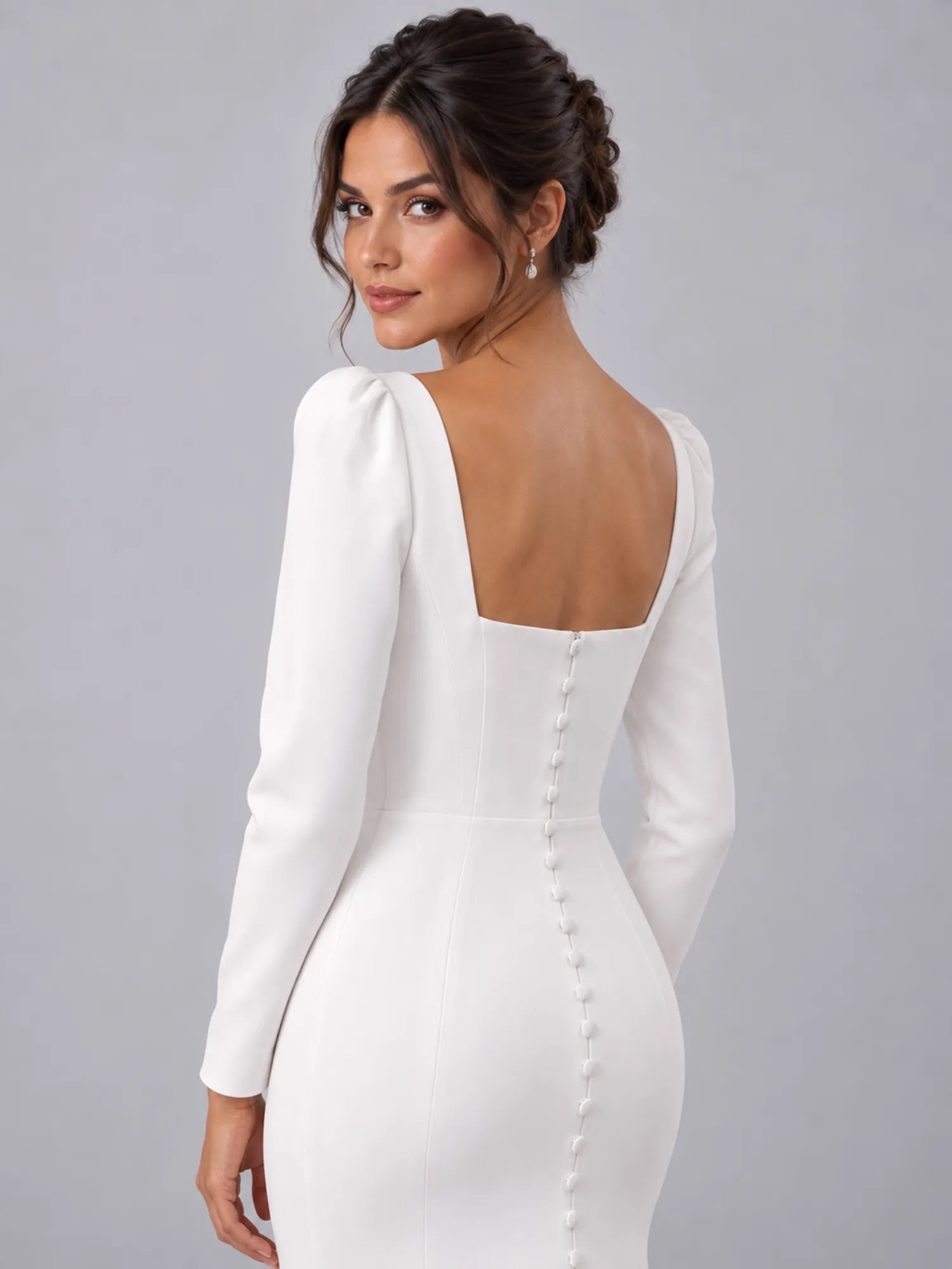 Pure White Square-Neck Long-Sleeve Mermaid Wedding Dress