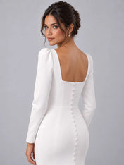 Pure White Square-Neck Long-Sleeve Mermaid Wedding Dress