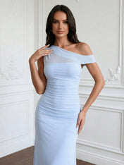 Light Blue One Shoulder Mermaid Maxi Dress for Women