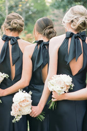 Black Halter Cutout Back Long Bridesmaid Dress