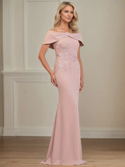 Trumpet/Mermaid Off the Shoulder Floor Length Stretch Crepe Mother Of the Bride Dress