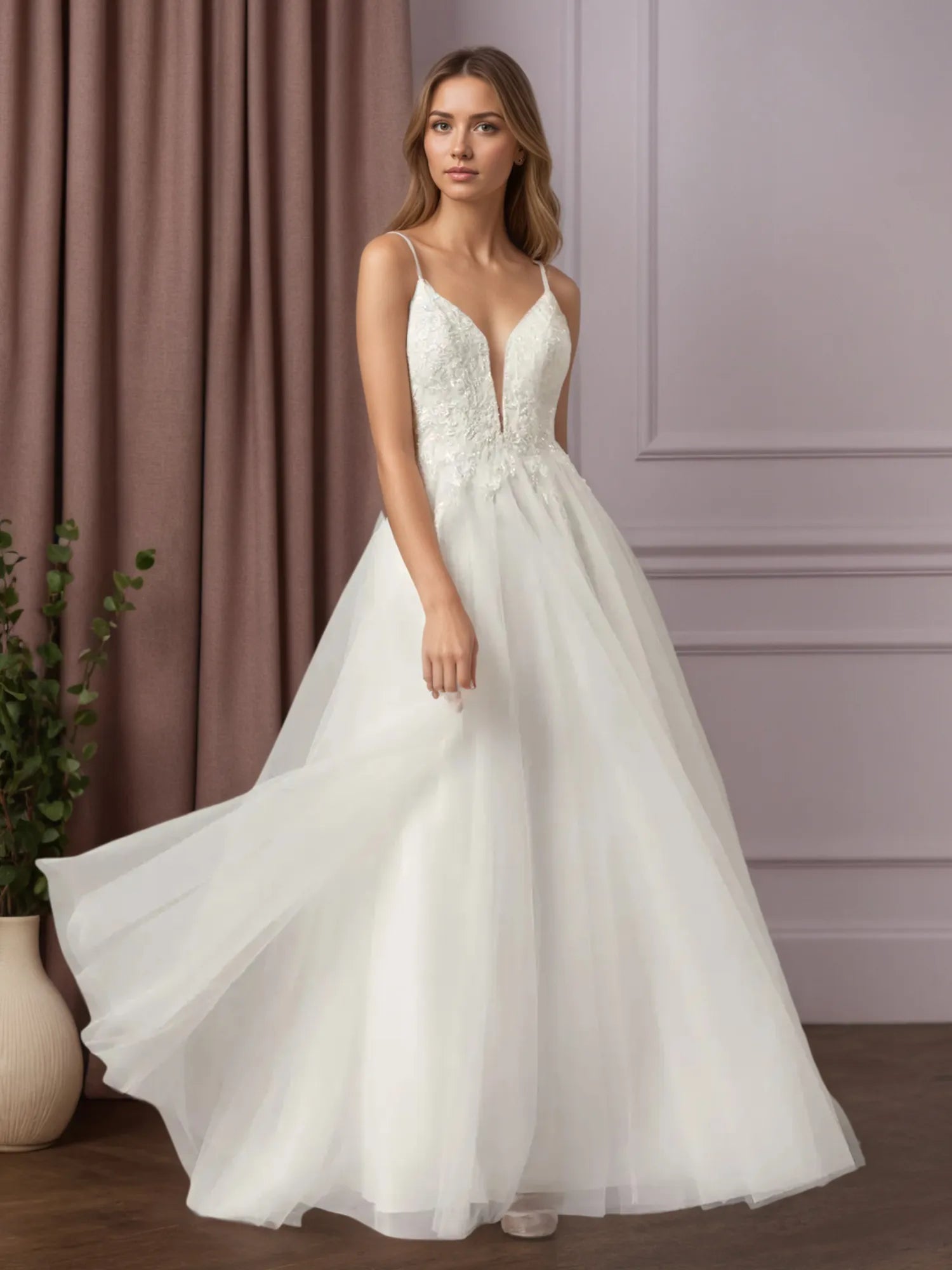 White A-Line V-Neck Sequins Sleeveless Tulle Sleeveless Dress