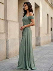 One Shoulder A Line Chiffon Evening Dress with Pleat