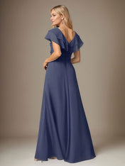 Stormy A-Line V-Neck Ruched Chiffon Dress